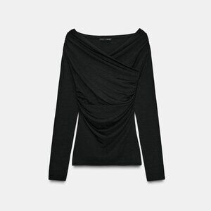 Zara long-sleeve draped wrap top Size Large in Black